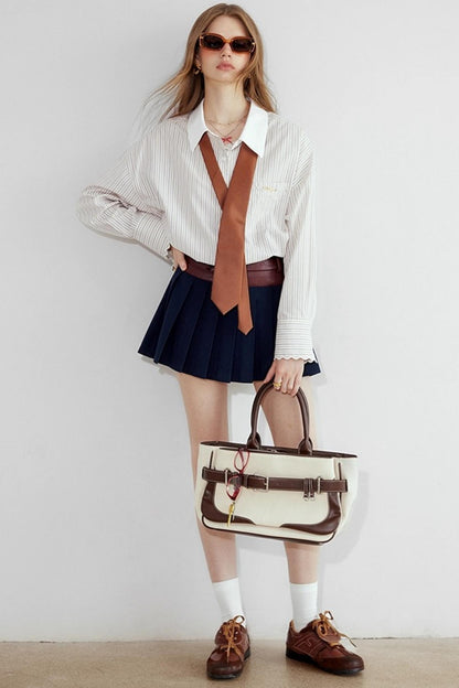 Double Waist Pleated Skirt