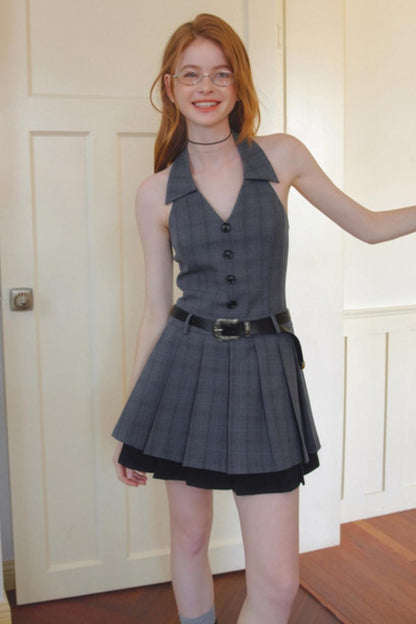 Vintage Gray V-Neck Layered Dress