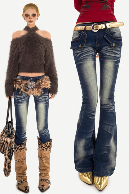 Retro Blue Flared Denim Pants