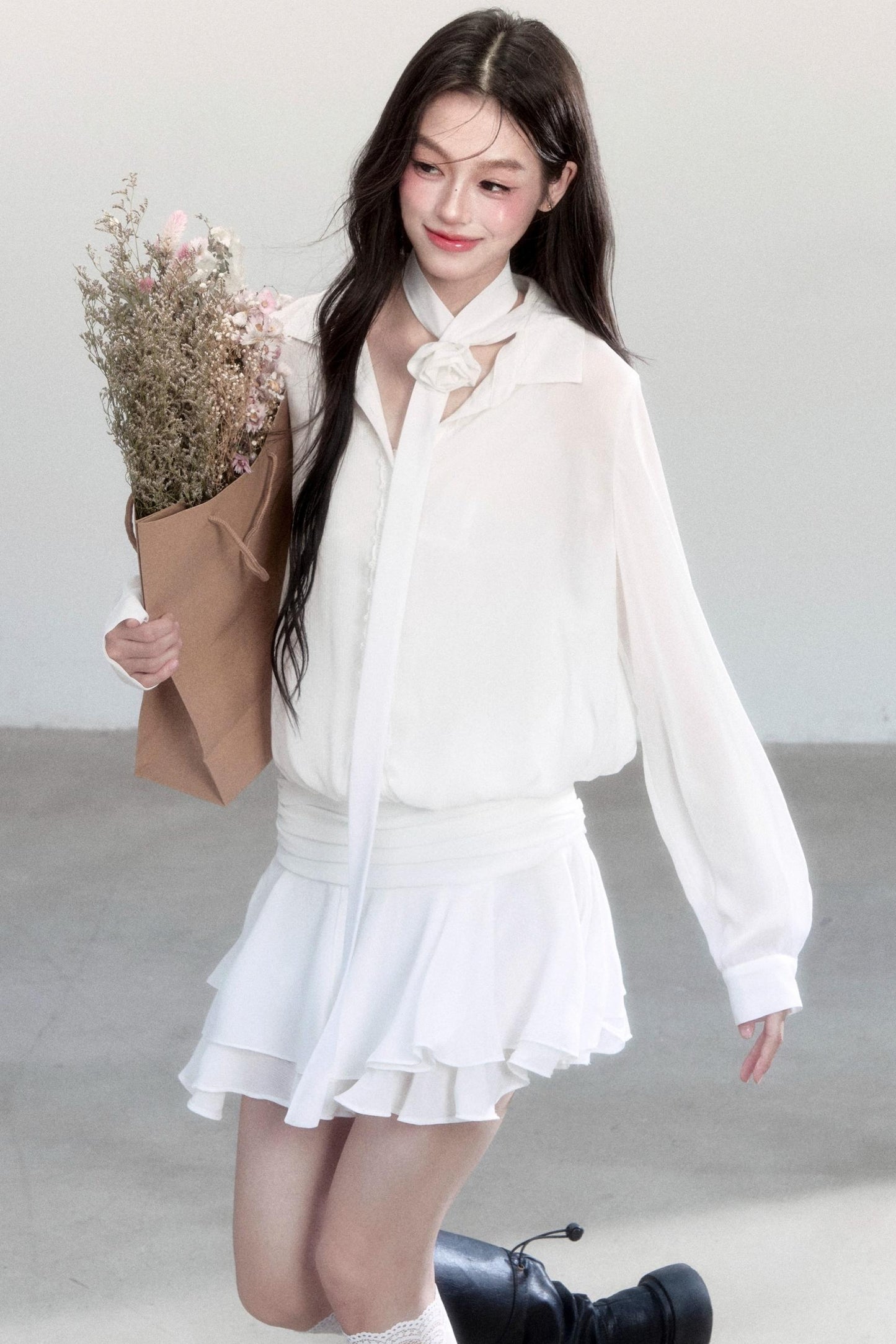 Cherry Blossom Waist Ruffle Dress