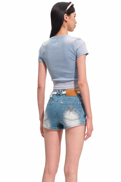 Equestrian Denim Skinny Shorts