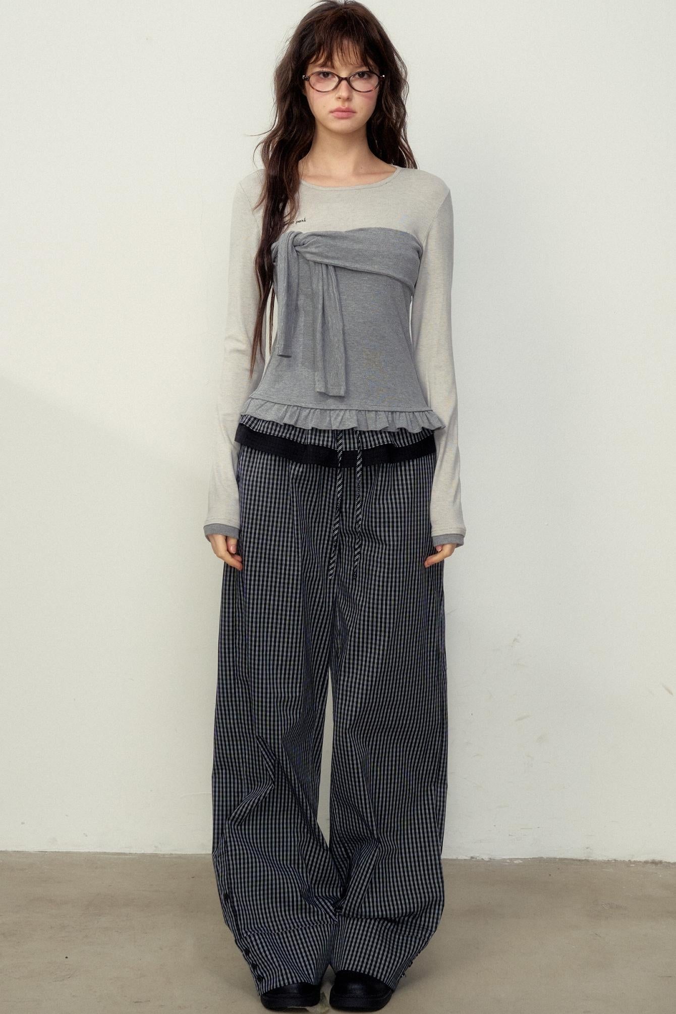 Lace Layer Plaid Trousers