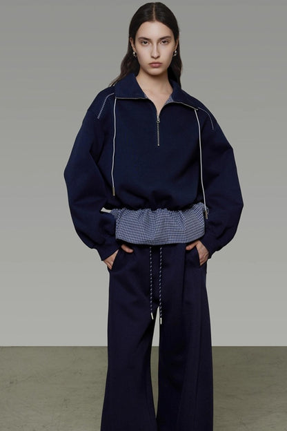 Contrasting Stand Collar Sweatshirt