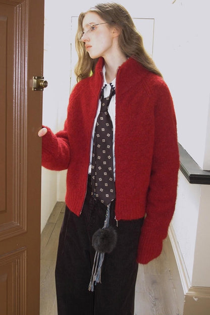 Quetzal Red Alpaca Wool Cardigan