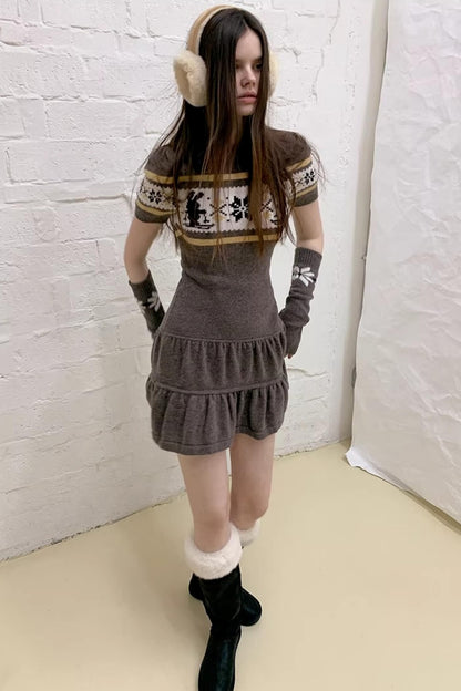 Fair Isle Rabbit A-Line Dress