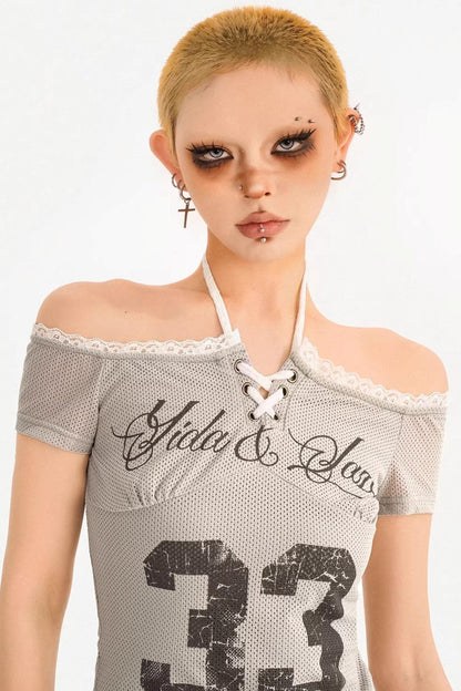 Off-Shoulder Halter T-Shirt