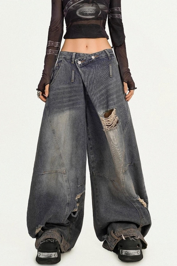 Vintage Reverse Waist Loose Wide-Leg Pants