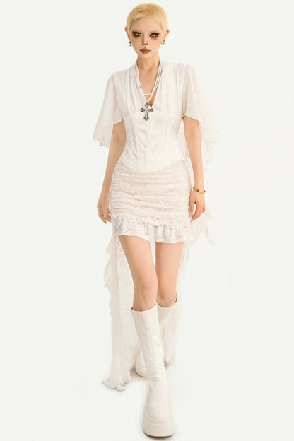 Irregular Lace Ribbon Skirt