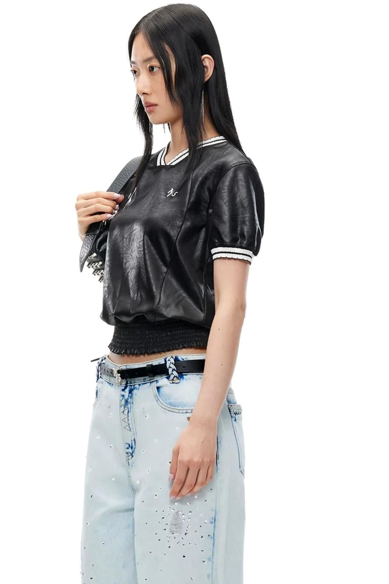 Textured Satin Embroidered Tee