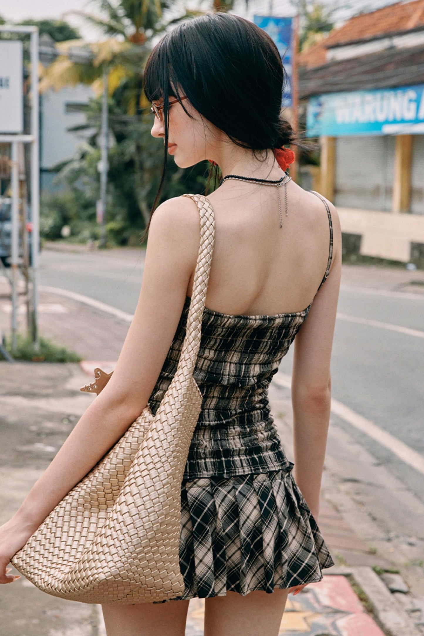 Sweetheart Checkered Slip Dress