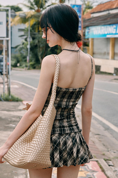 Sweetheart Checkered Slip Dress