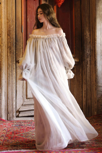 French Romantic Lace Neck Long Dress