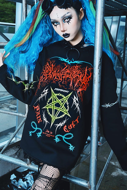 Gothic Cyber Print Crew Neck Top