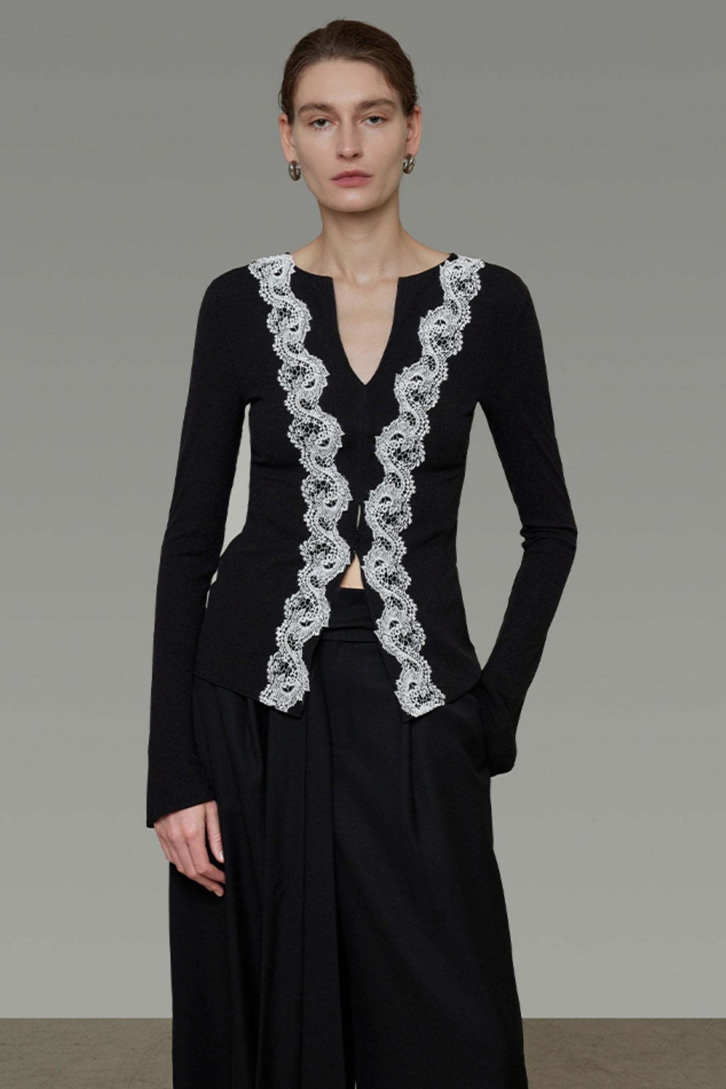 Lace Knitted V-Neck Sweater