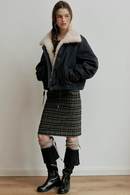 Retro Bias-Cut Plaid Skirt