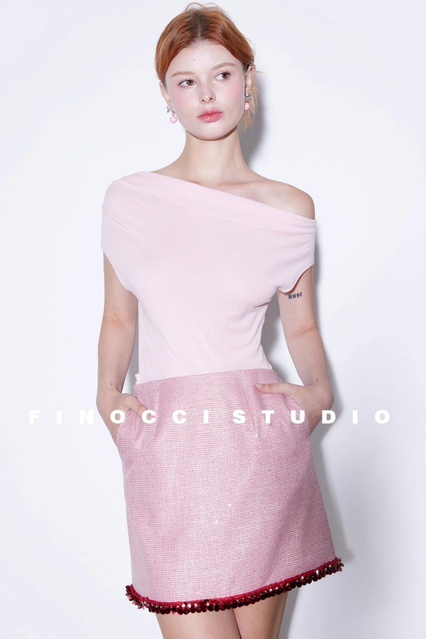 Nude Wool Pleated Top