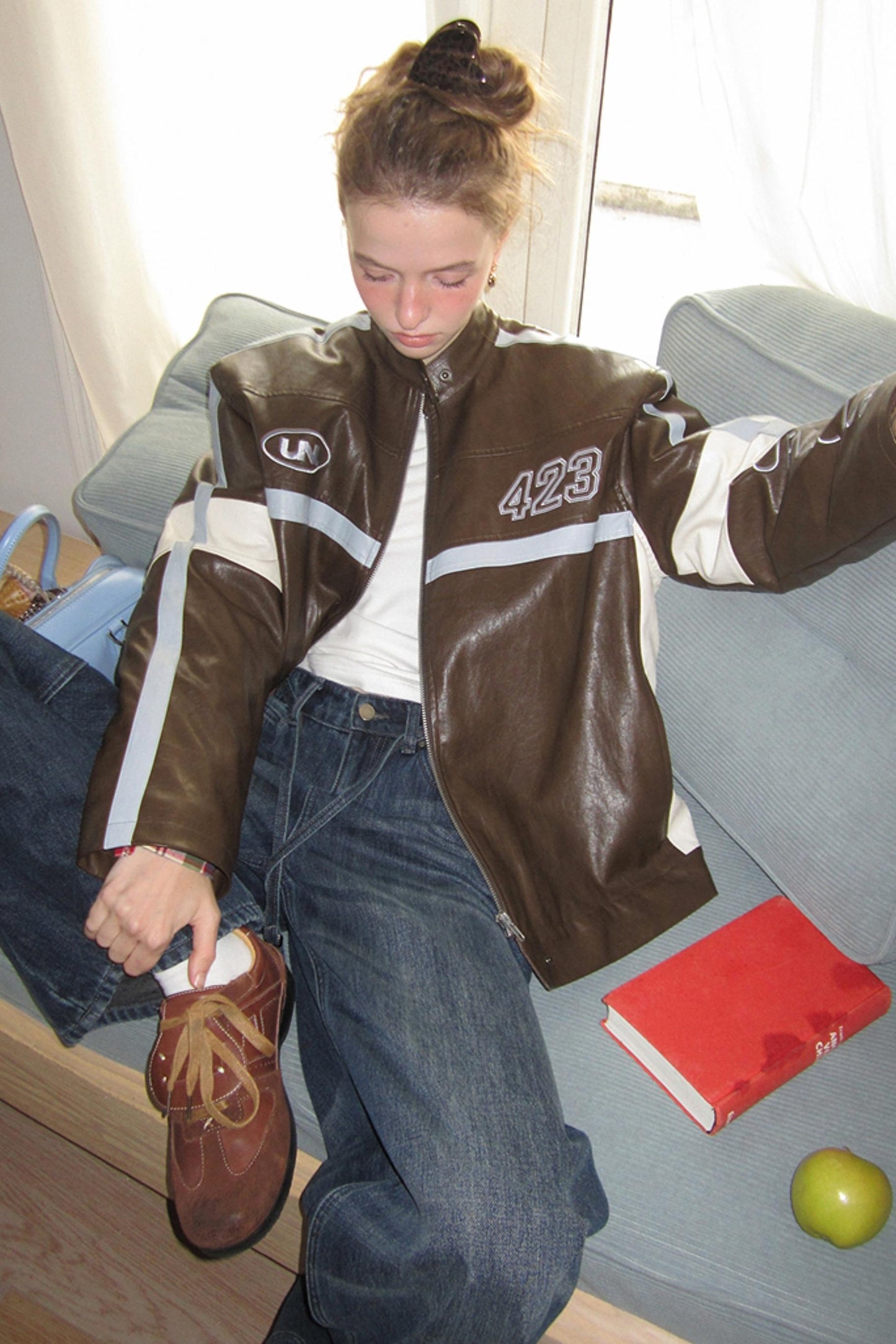 Brown Letter Embroidery Jacket