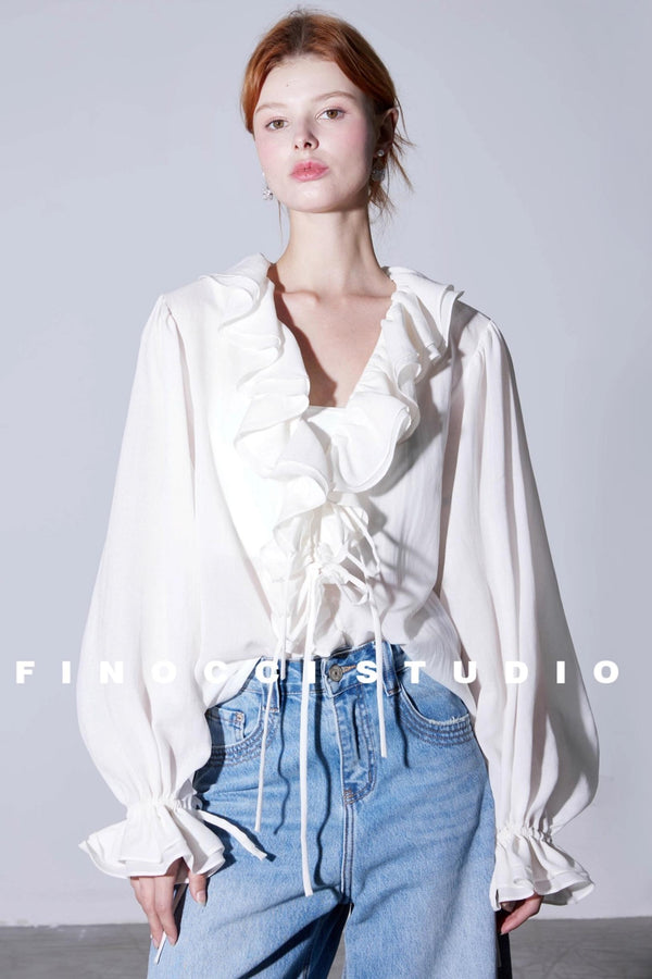 Summer Romantic Ruffled V-Neck Shirt