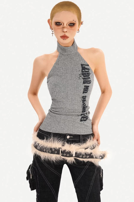 Knitted High-Neck Halter Top