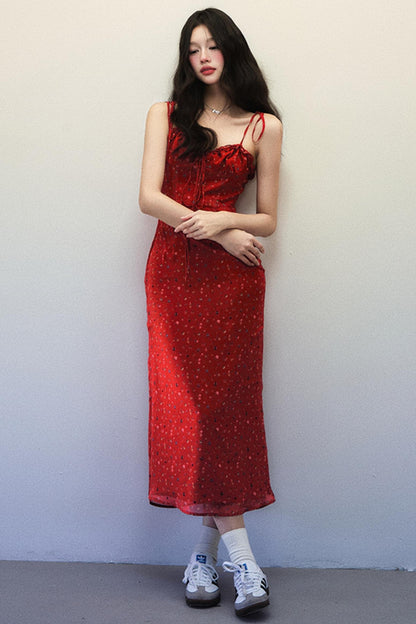 Classic Pink Floral Summer Sling Dress