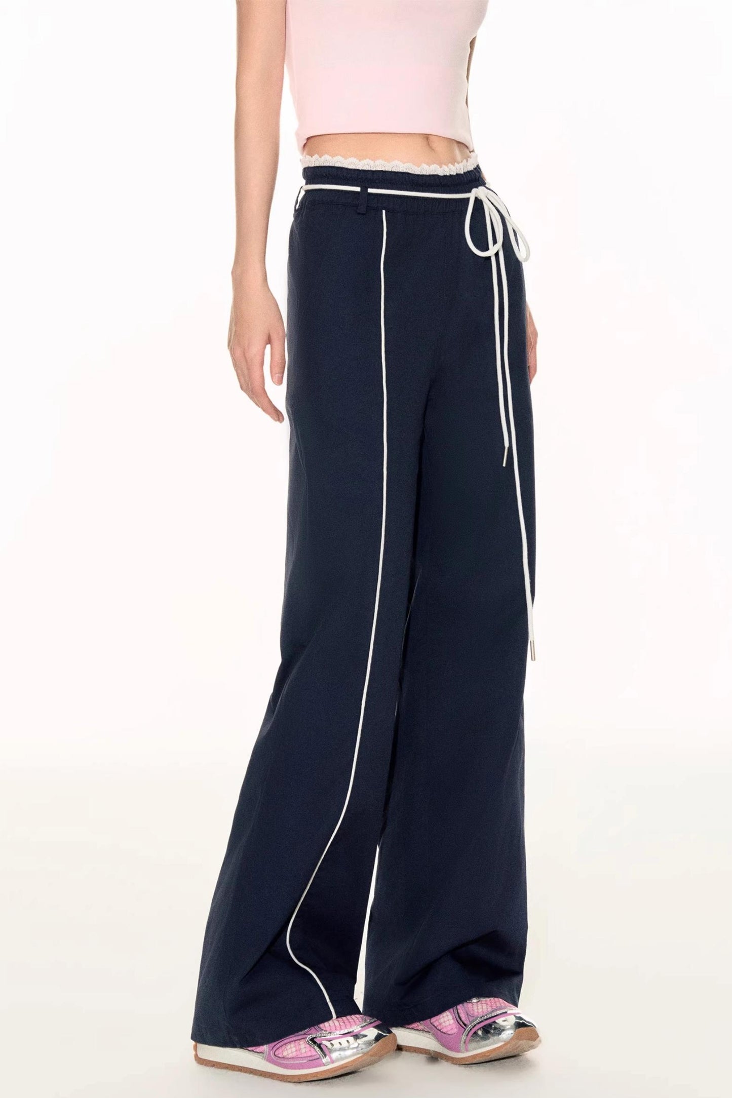Lace Waist Wide-Leg Pants