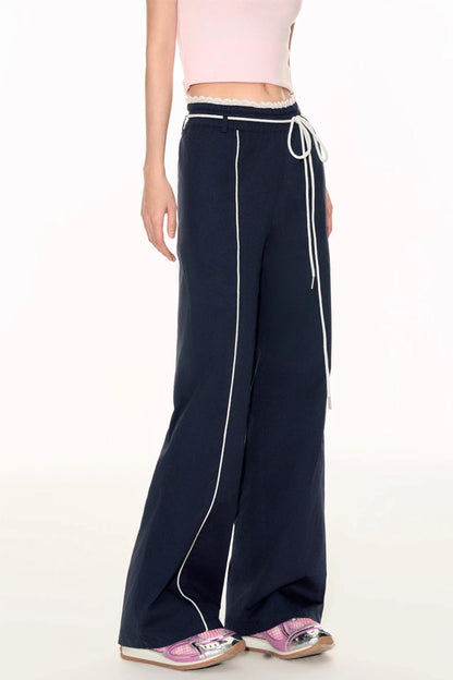 Lace Waist Wide-Leg Pants