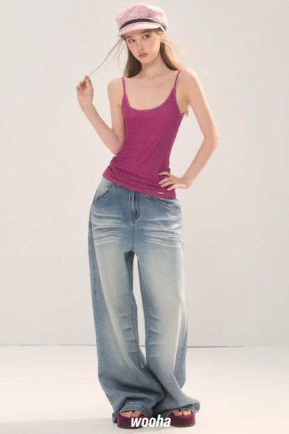 Vintage Distressed Wide-Leg Jeans
