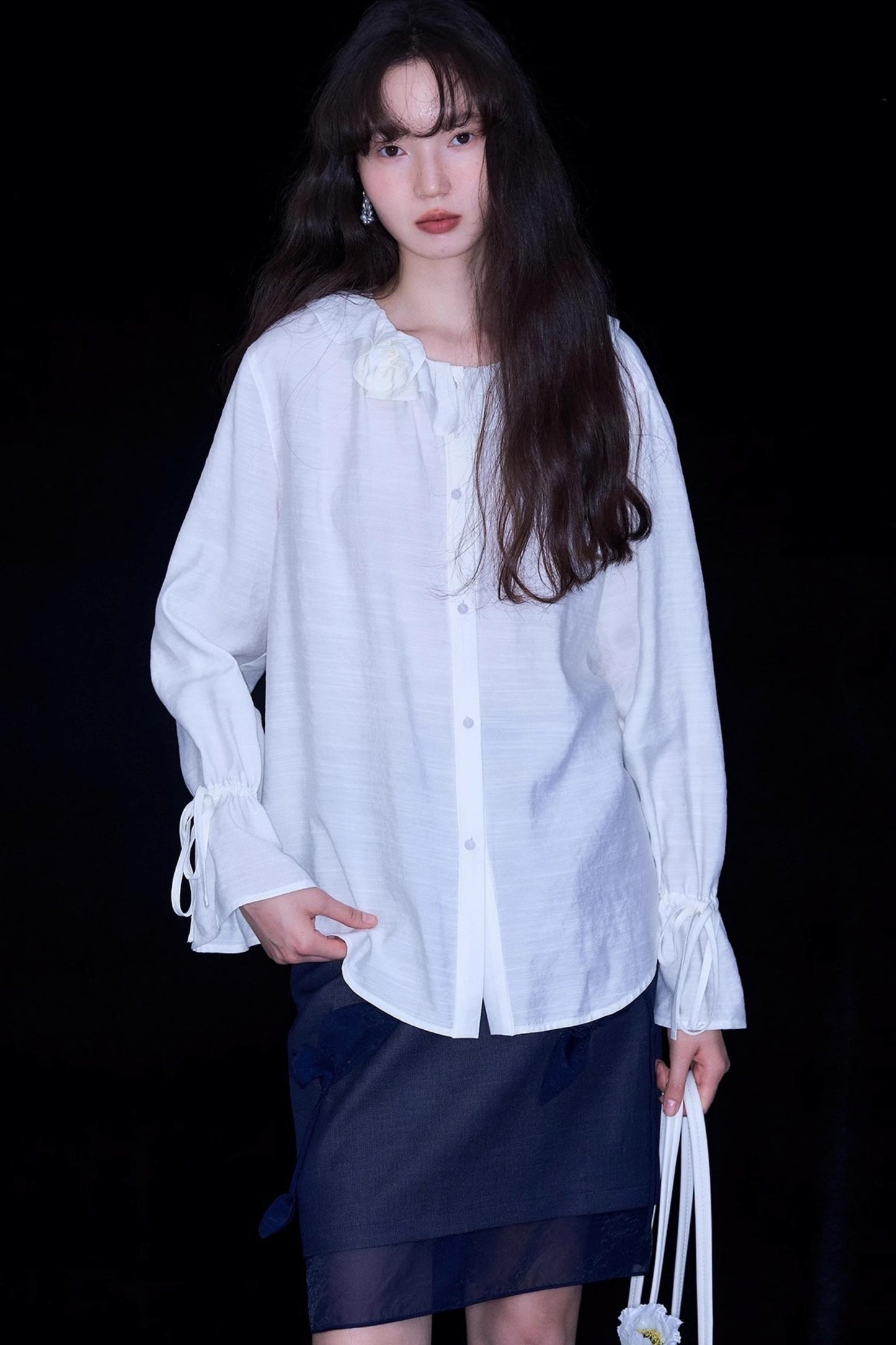 Rose Ruffled Long-Sleeved Shirt