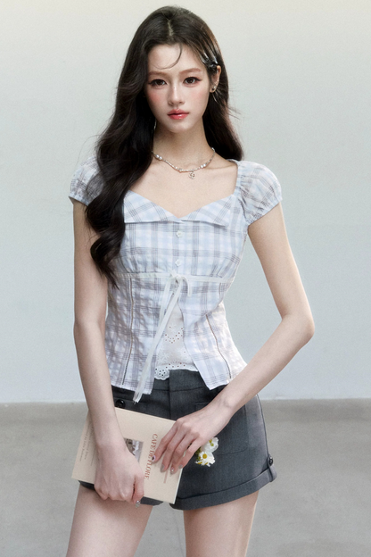 Summer Plaid Patchwork Blouse