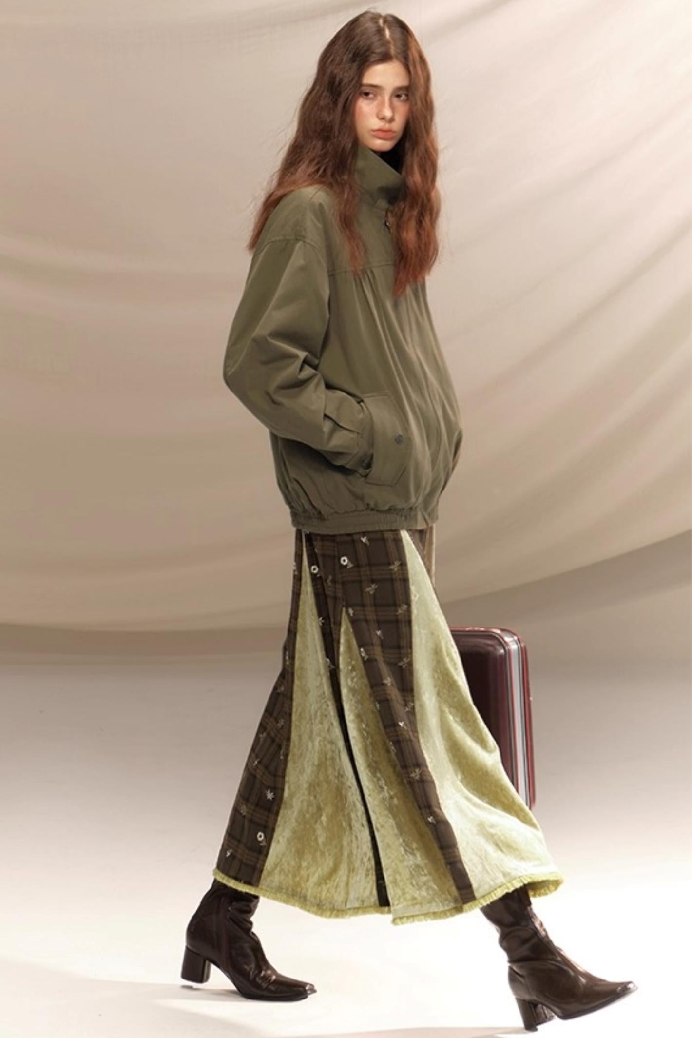 Embroidery Irregular Splicing Velvet Skirt