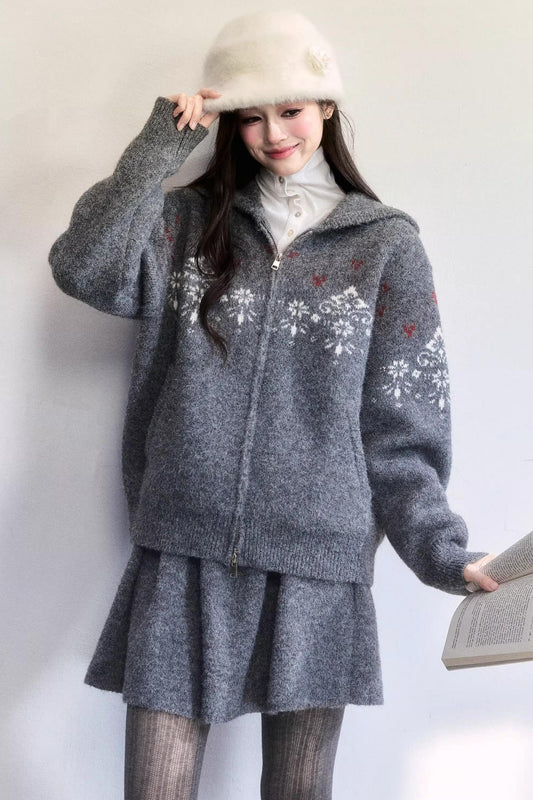 Frosting Jacquard Knit Jacket Set-Up