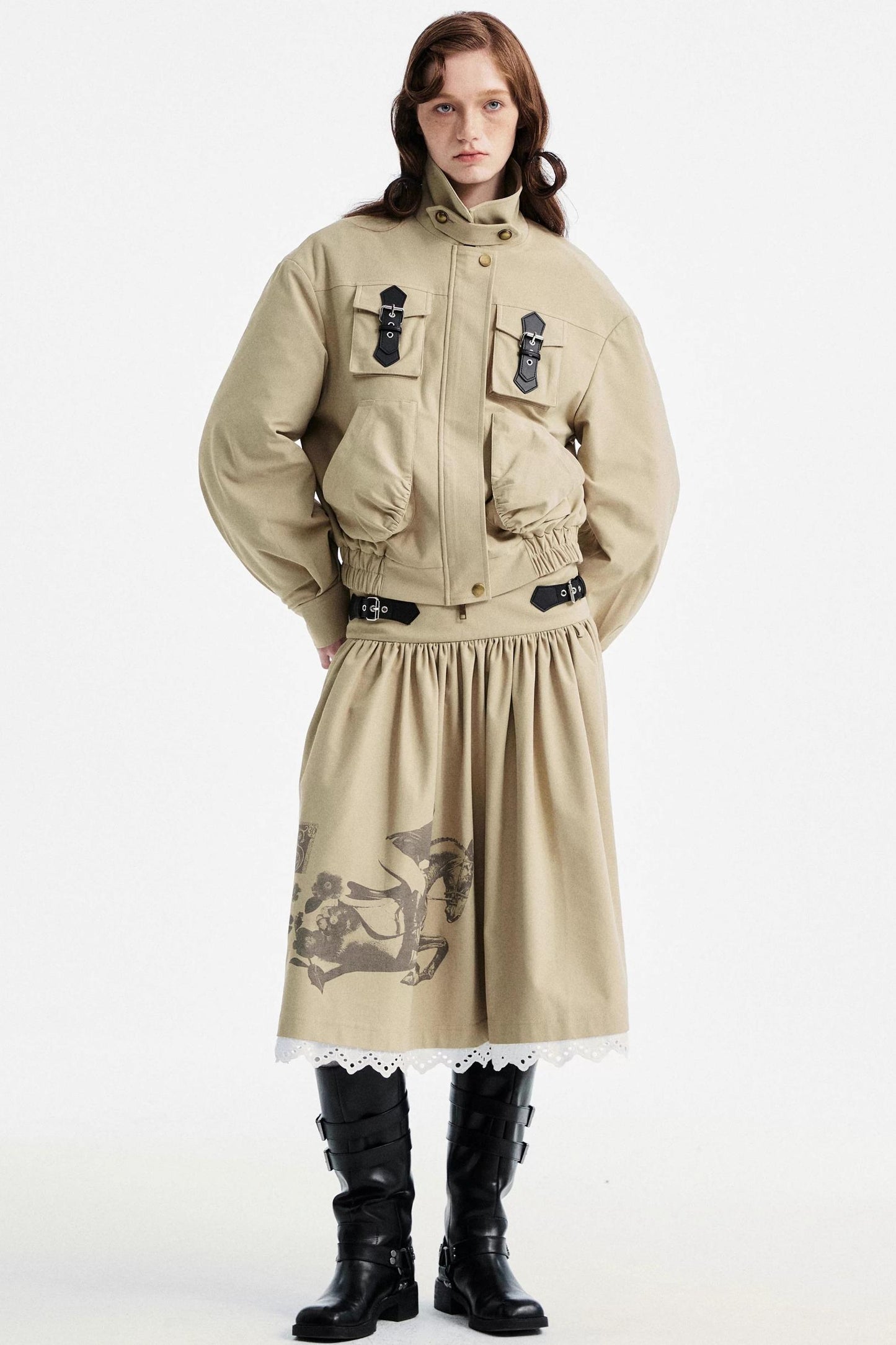 Light Gray Lace Pleated Skirt