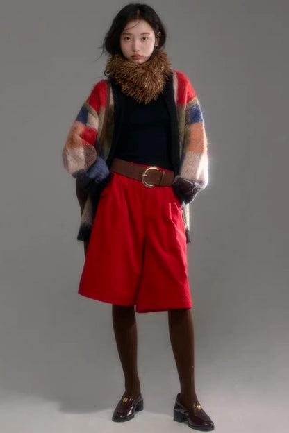 Color-Block-Strickjacke aus Wolle mit Karomuster