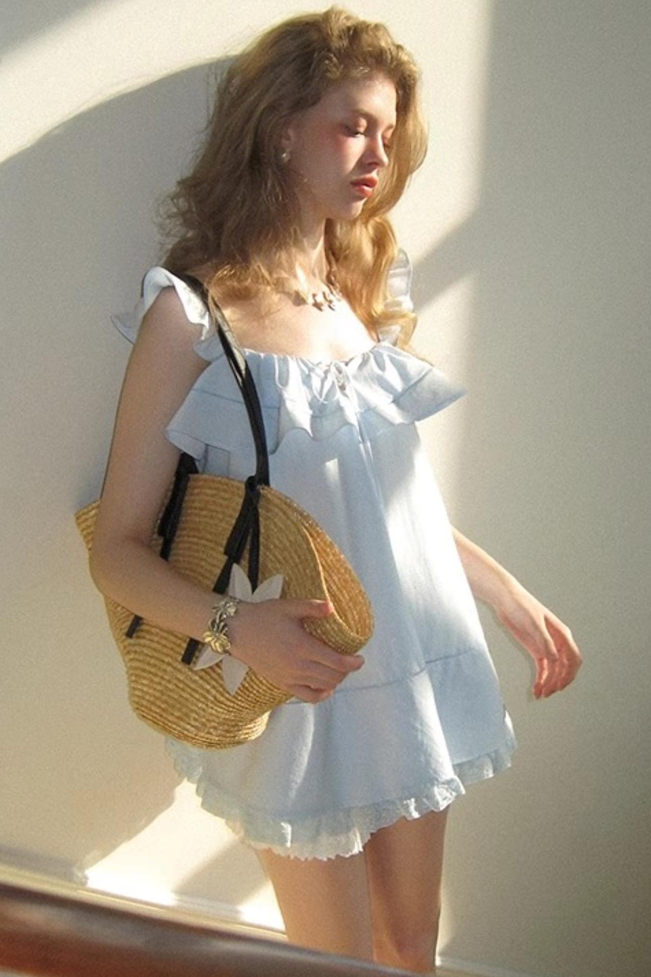 Blue Lace V-Neck Doll Top