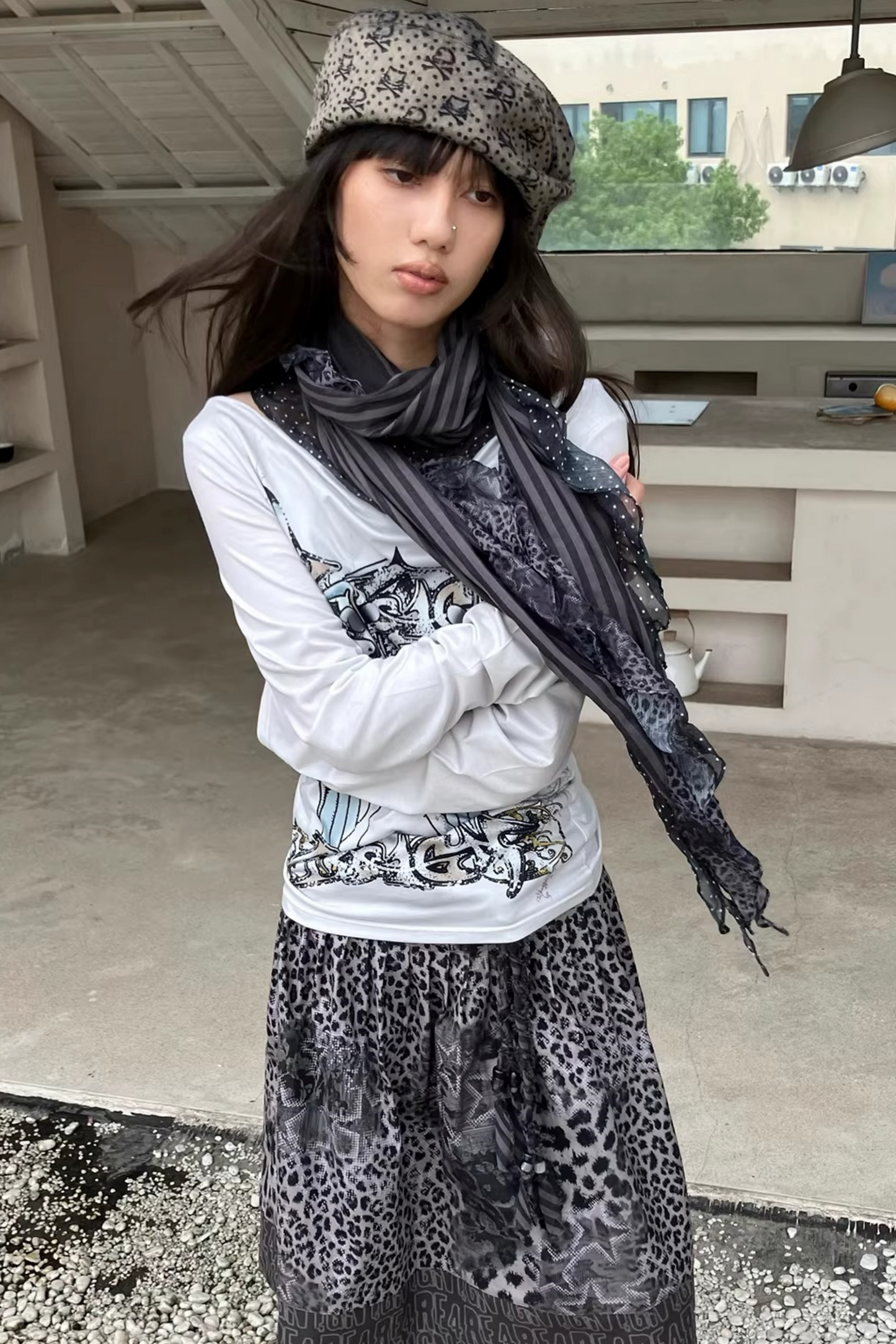 Leopard Graffiti Pleated Skirt