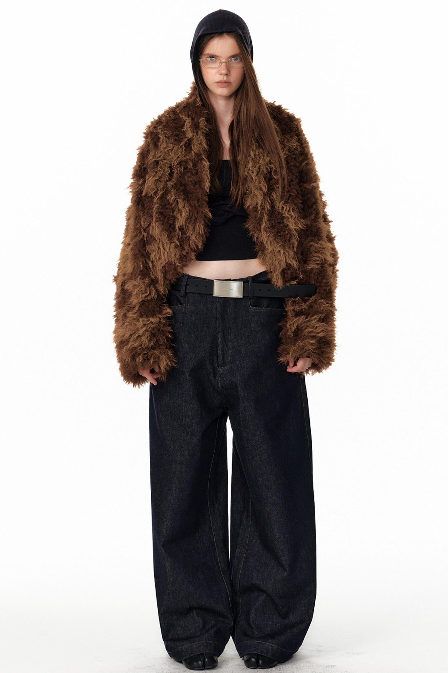 Floral Silhouette Faux Fur Coat