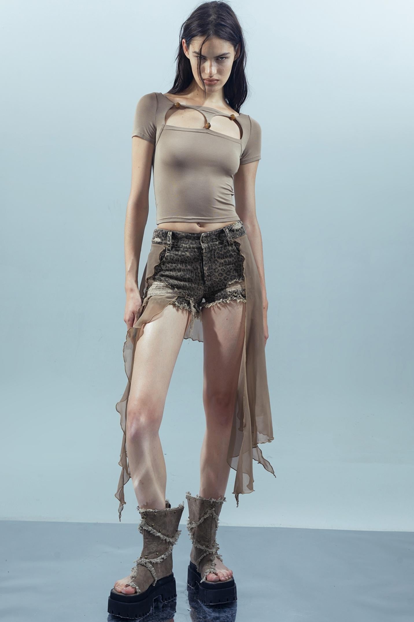 Leopard Denim Patchwork Shorts