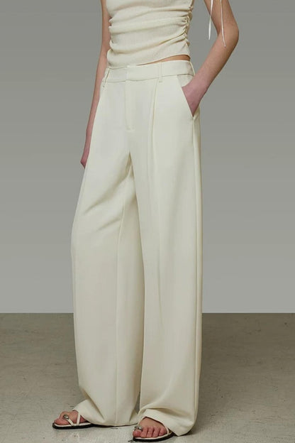 Off-White Pleated Wide-Leg Pants