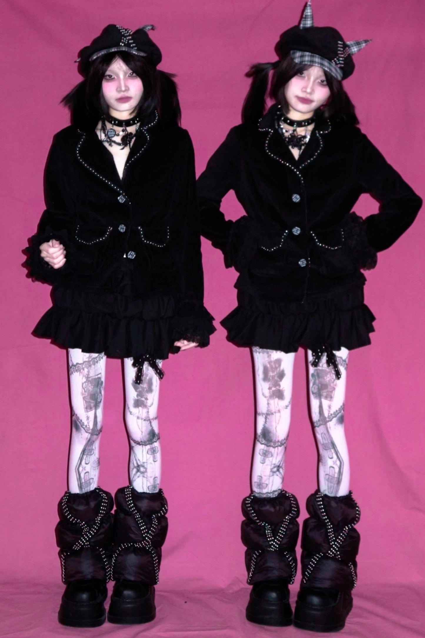 Studded Lace Sleeves Slim Corduroy Blazer