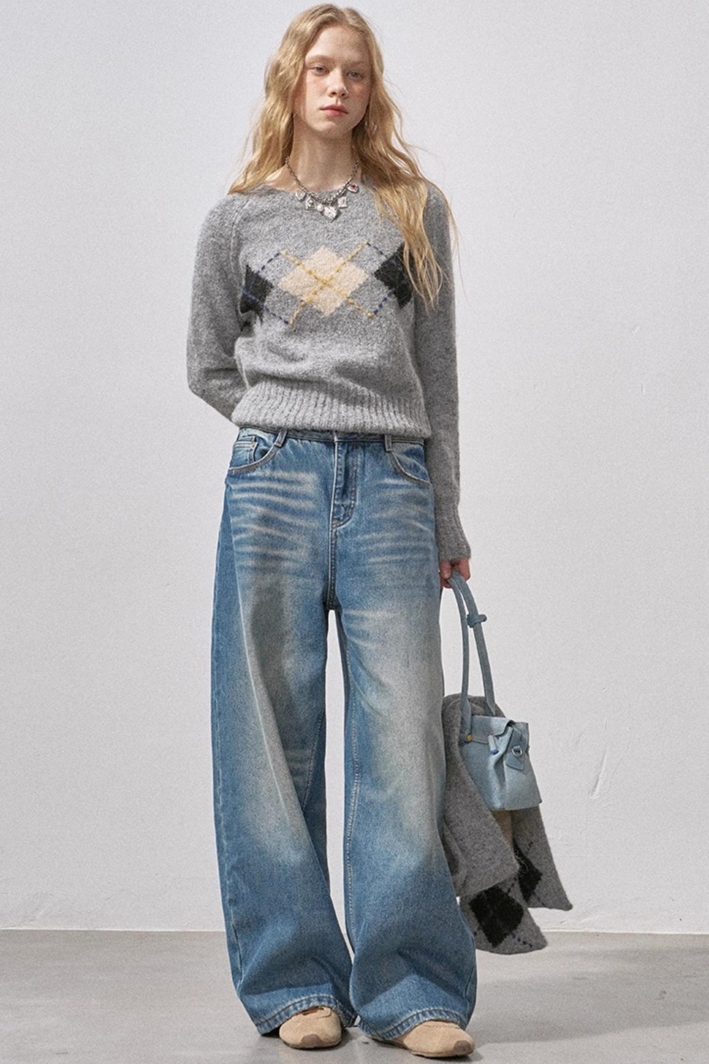 Retro Fleece-Lined Denim Pants
