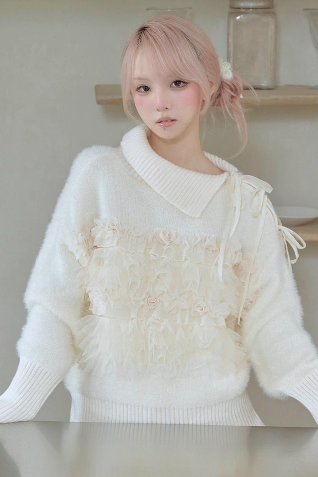 Beige Pleated Mink Velvet Sweater