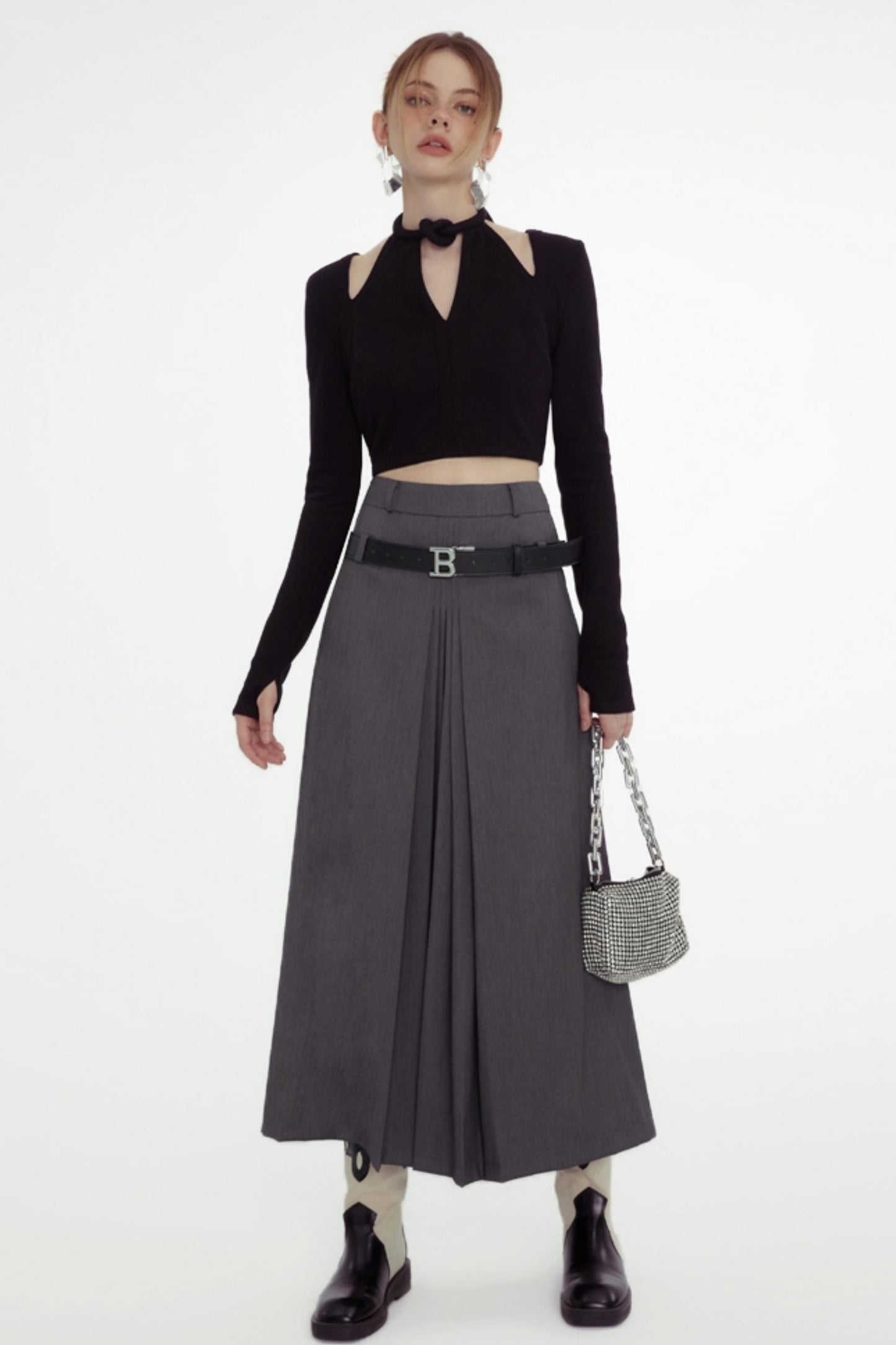 Chic Cutout Gray Maxi Skirt