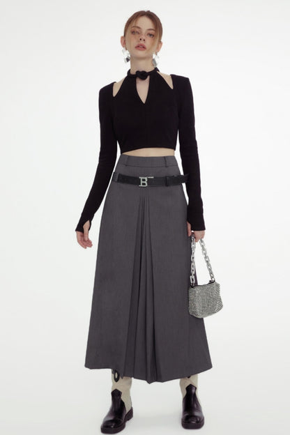 Chic Cutout Gray Maxi Skirt