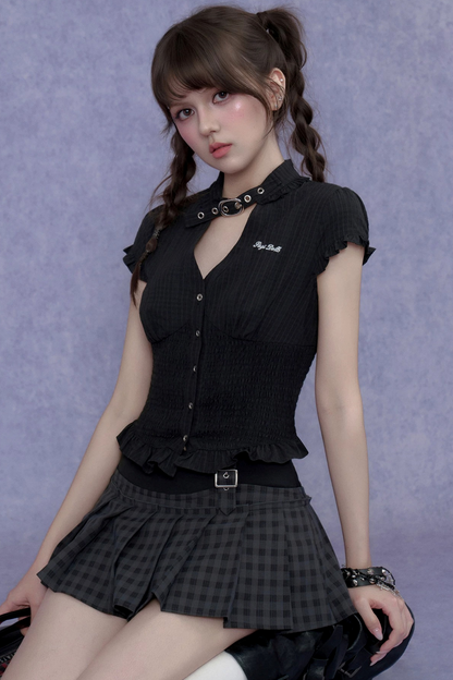 Dark Texture V-Neck Top Set-Up