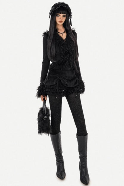 Black Furry Knit Cardigan