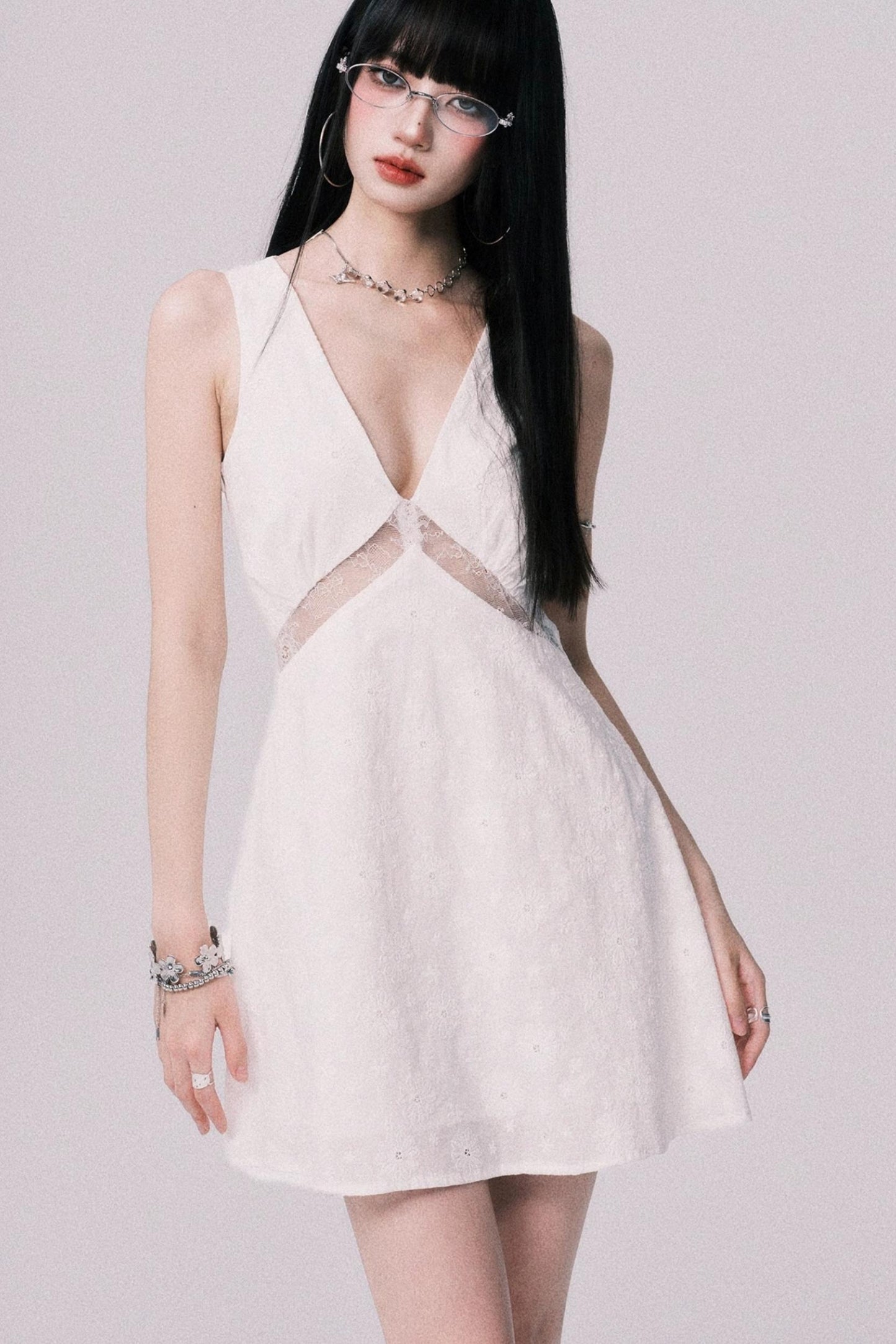 Summer Lace V-Neck Vest Dress
