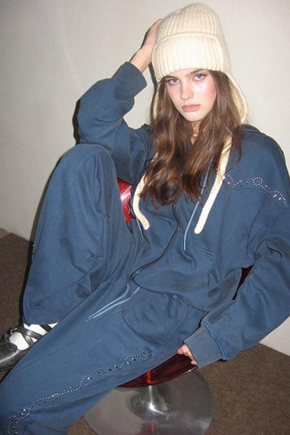 Diamond Hooded Sweatshirt With Pants Set-Up