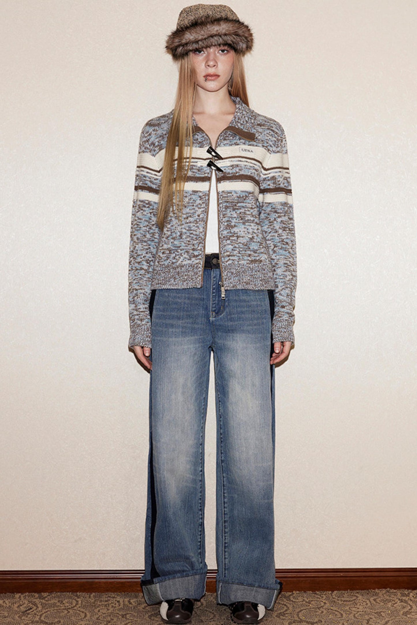 Blue-Brown Striped Wool Cardigan