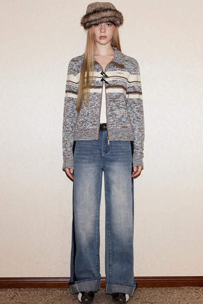 Blue-Brown Striped Wool Cardigan