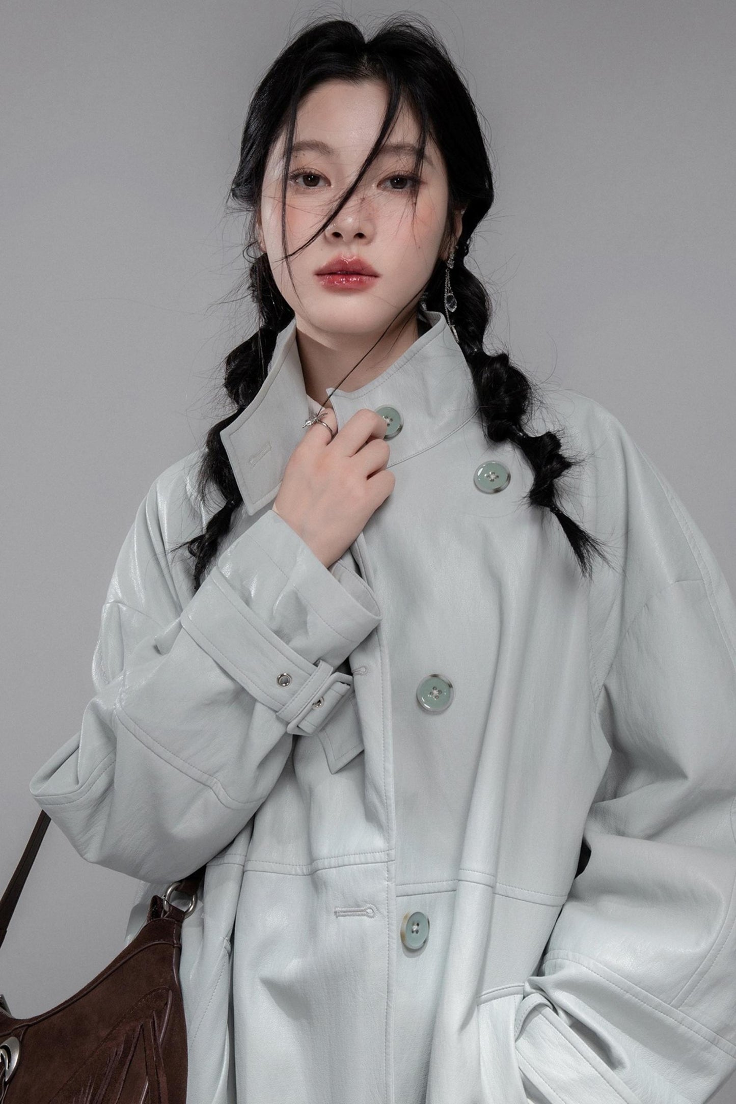 Two Collared Leather Trench Coat